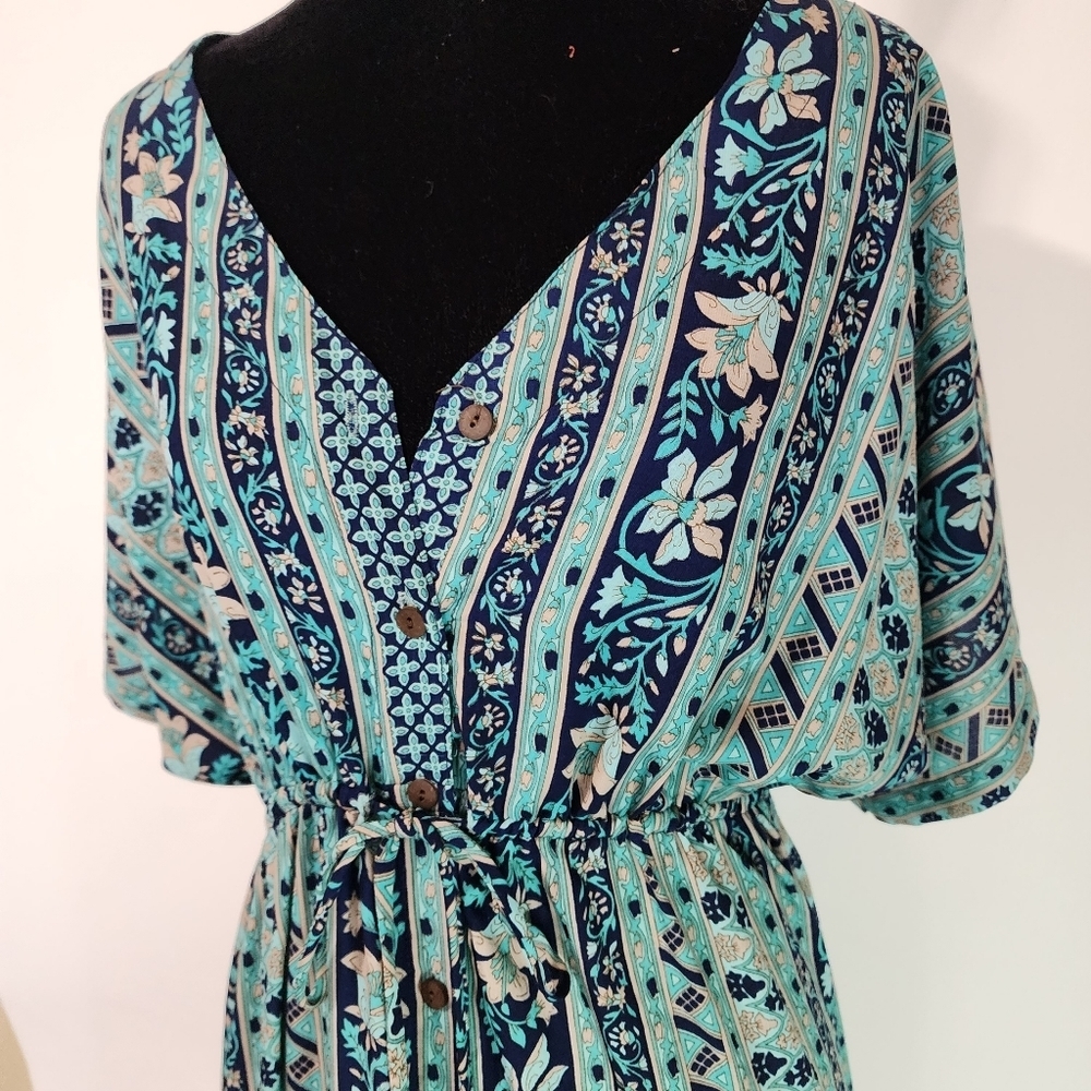 Anthropologie Boemo Boho Tiered Maxi Dress Blue Floral Paisley Whimsigoth MP - Picture 8 of 9